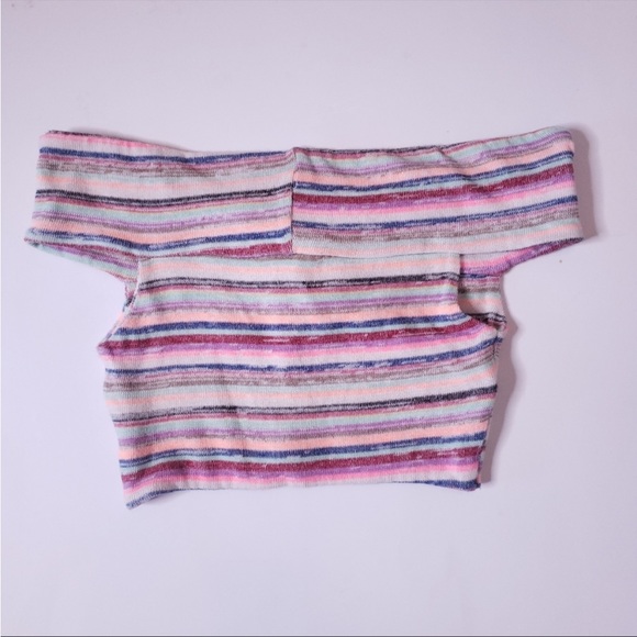 Urban Outfitters Multicolor Cream Knit Twist Front Off Shoulder Crop Top Blouse - Picture 7 of 13